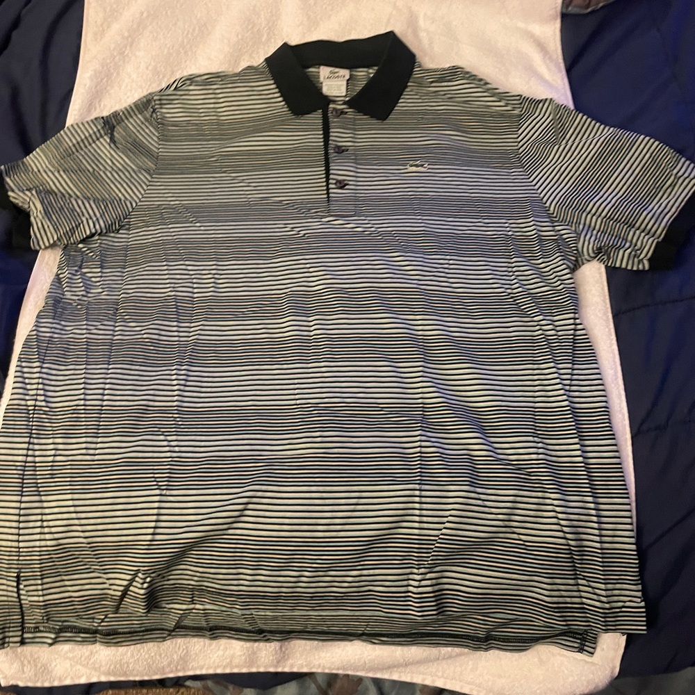 Lacoste Men's Polo Shirt - Black and White Stripes Size 9 -XXXL